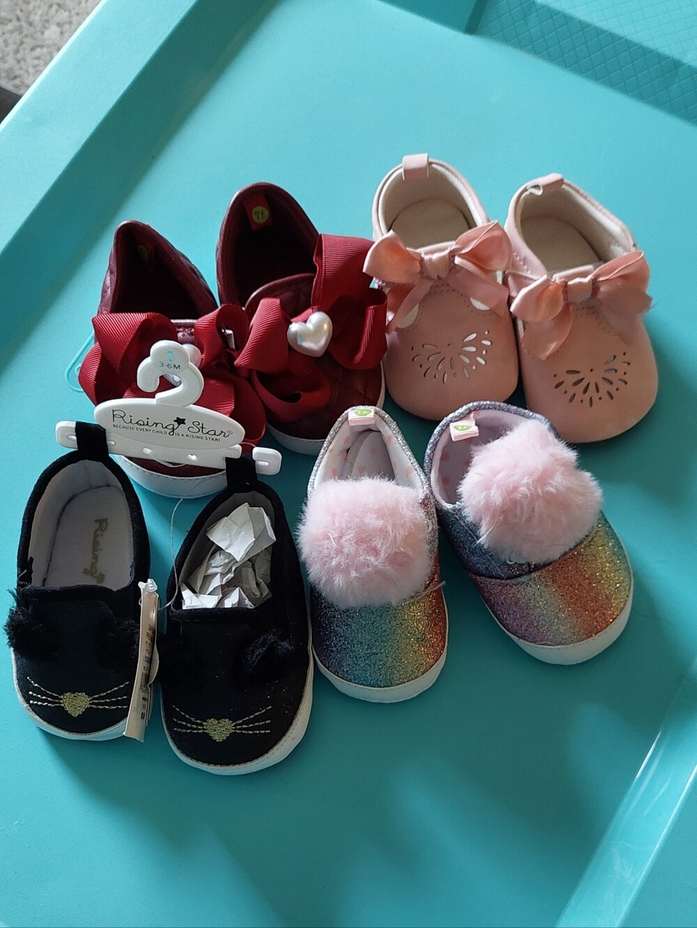 4 Infant Girl's Slip-On Shoes~ Sz 1 (3-6M).